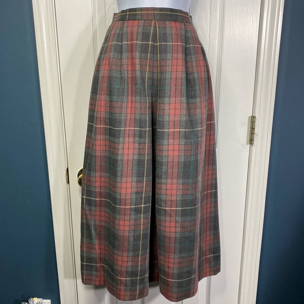 Vintage Plaid Wool Midi Skirt Pleated Academia Schoolgirl